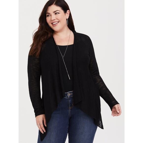 Torrid Cardigan Plus 1X Slub Knit Drape Open Front Sweater Lightweight Black - Picture 1 of 10